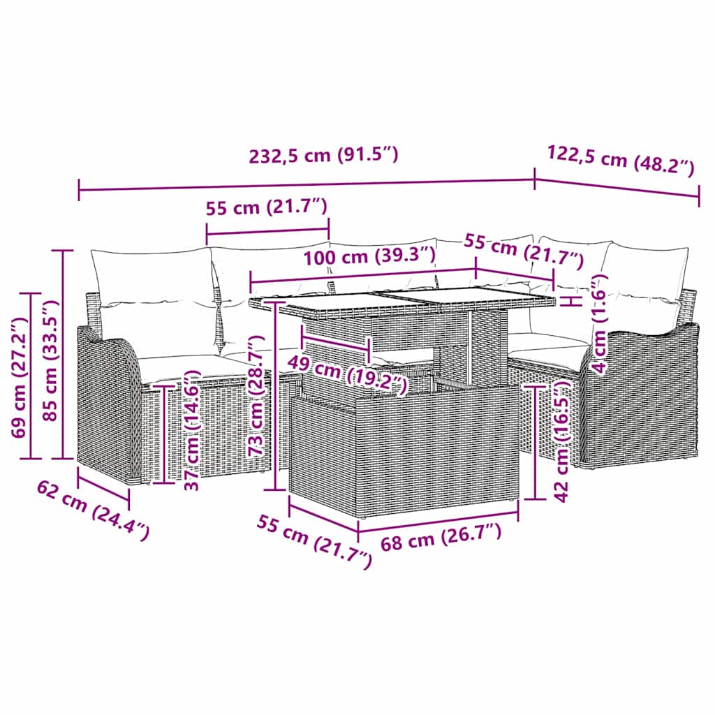 Eetkamerset met kussen 6 pcs Grijs Poly riet is nu te koop bij PeponiXL, paradijselijk wonen!