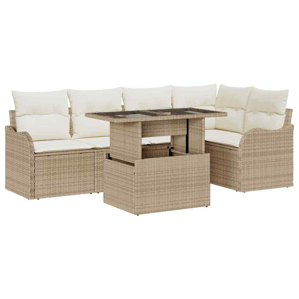 Eetkamerset met kussen 6 pcs Beige Poly riet