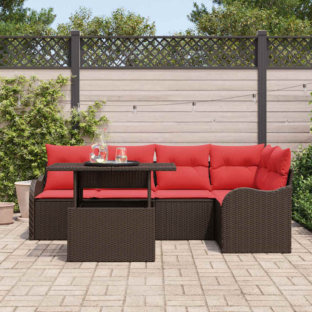 Eetkamerset met kussen 6 pcs Bruin Poly riet