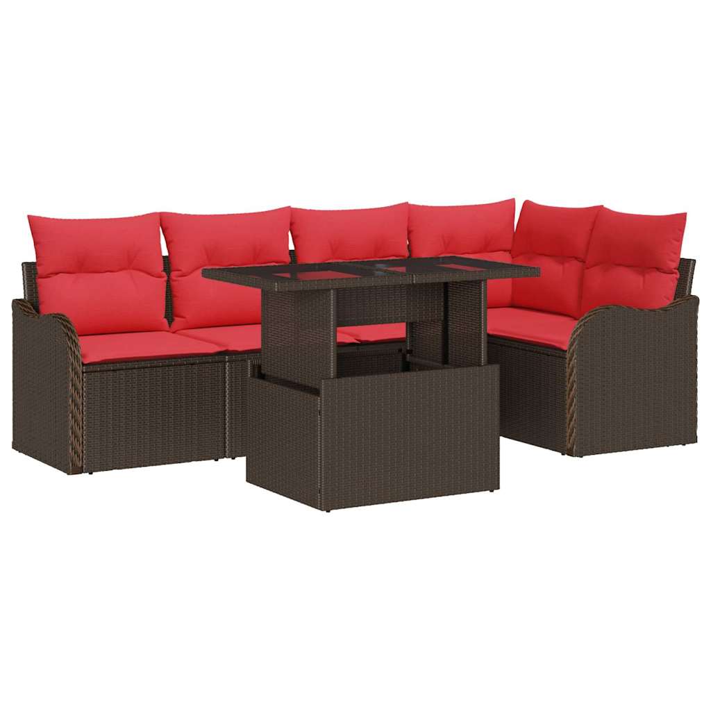 Eetkamerset met kussen 6 pcs Bruin Poly riet