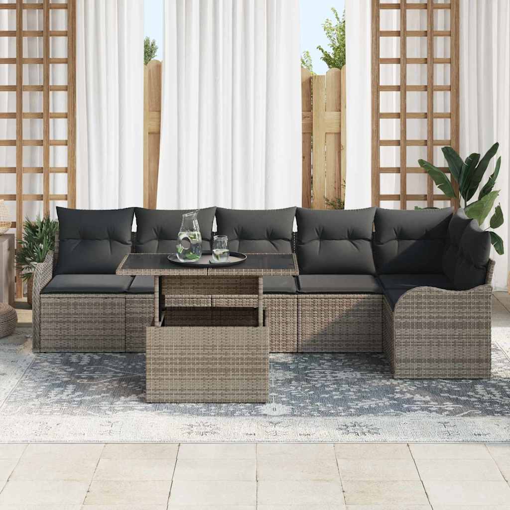 Bankstel met kussen 7 pcs Grijs Poly riet is nu te koop bij PeponiXL, paradijselijk wonen!