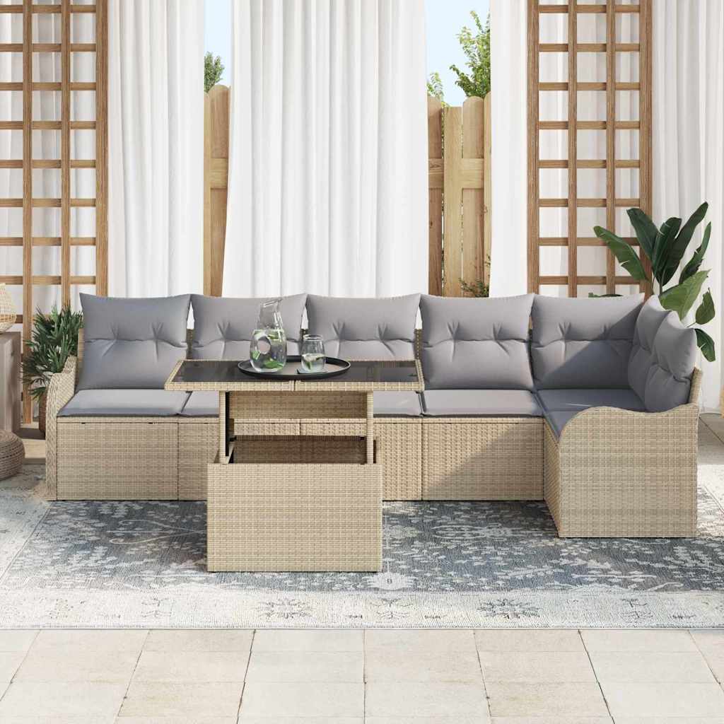 Bankstel met kussen 7 pcs Beige Poly riet is nu te koop bij PeponiXL, paradijselijk wonen!