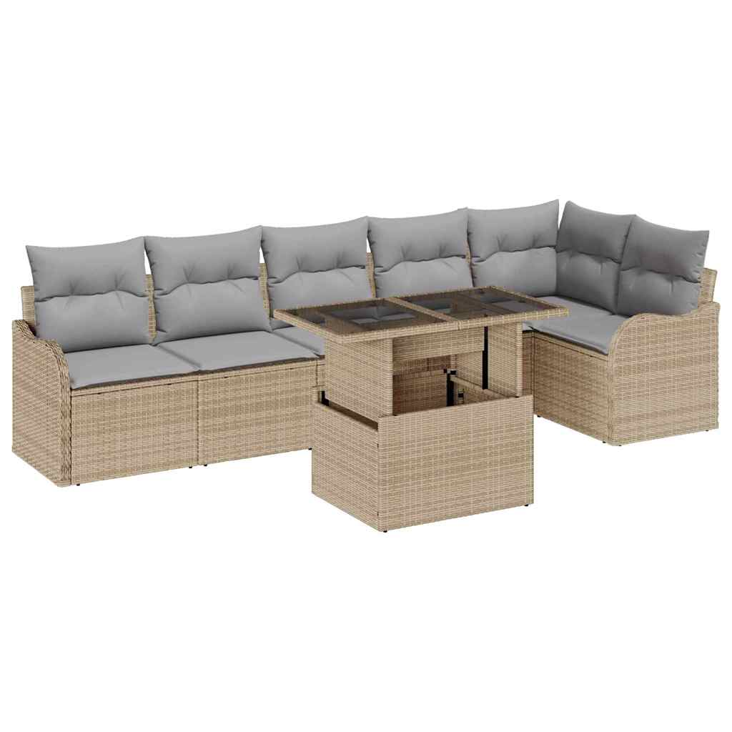 Bankstel met kussen 7 pcs Beige Poly riet is nu te koop bij PeponiXL, paradijselijk wonen!