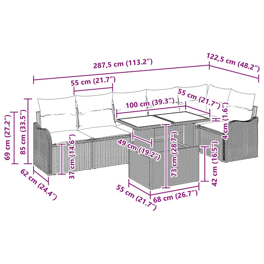 Bankstel met kussen 7 pcs Lichtgrijs Poly riet is nu te koop bij PeponiXL, paradijselijk wonen!