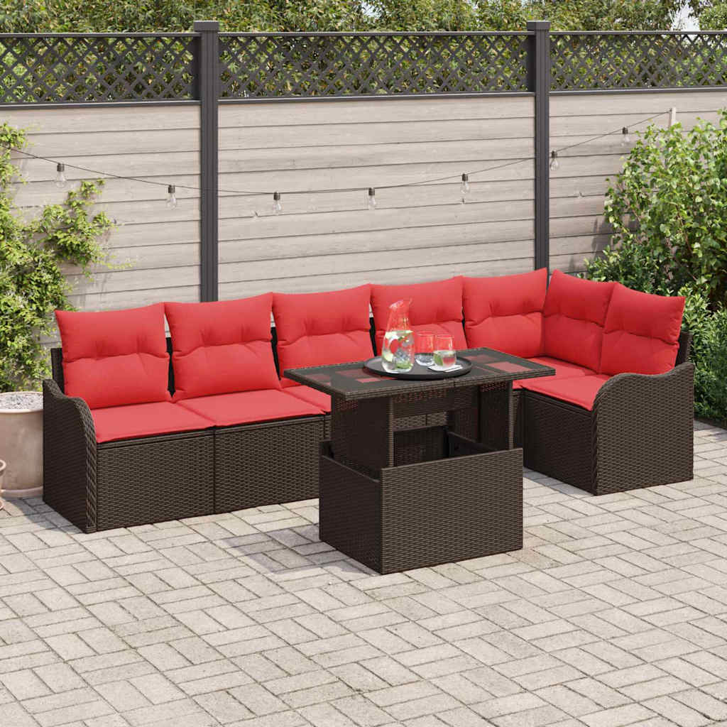 Tuin Sofa Set met kussen 7 pcs Bruin poly rattan is nu te koop bij PeponiXL, paradijselijk wonen!