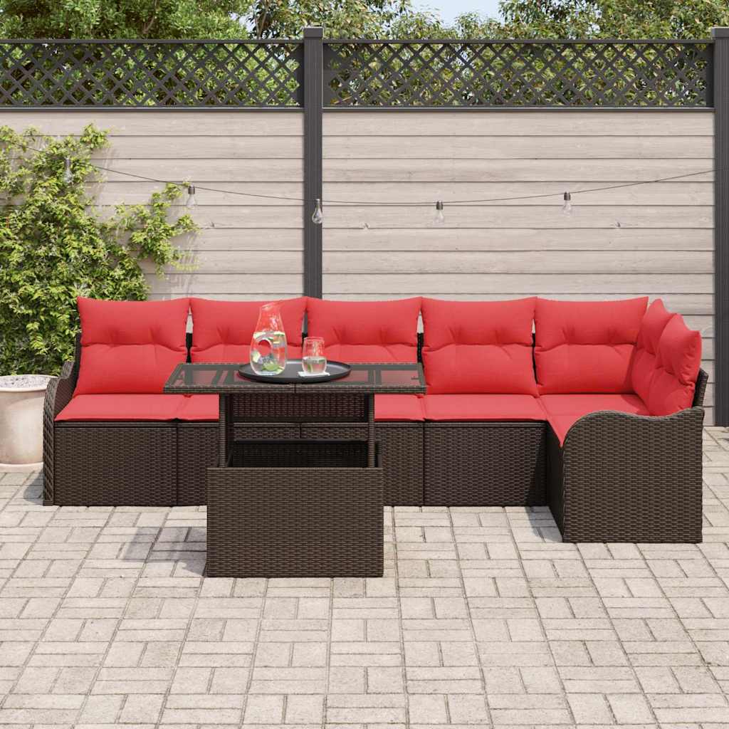 Tuin Sofa Set met kussen 7 pcs Bruin poly rattan is nu te koop bij PeponiXL, paradijselijk wonen!