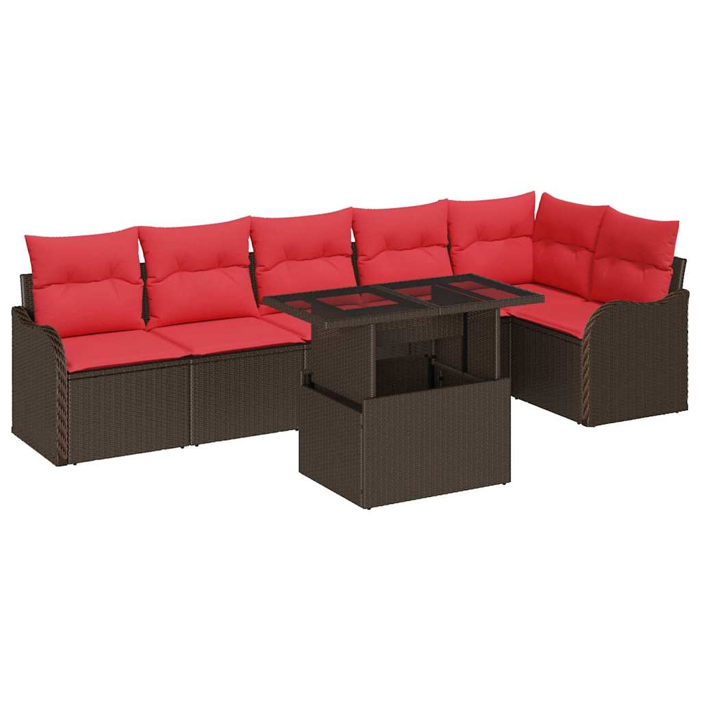 Tuin Sofa Set met kussen 7 pcs Bruin poly rattan is nu te koop bij PeponiXL, paradijselijk wonen!