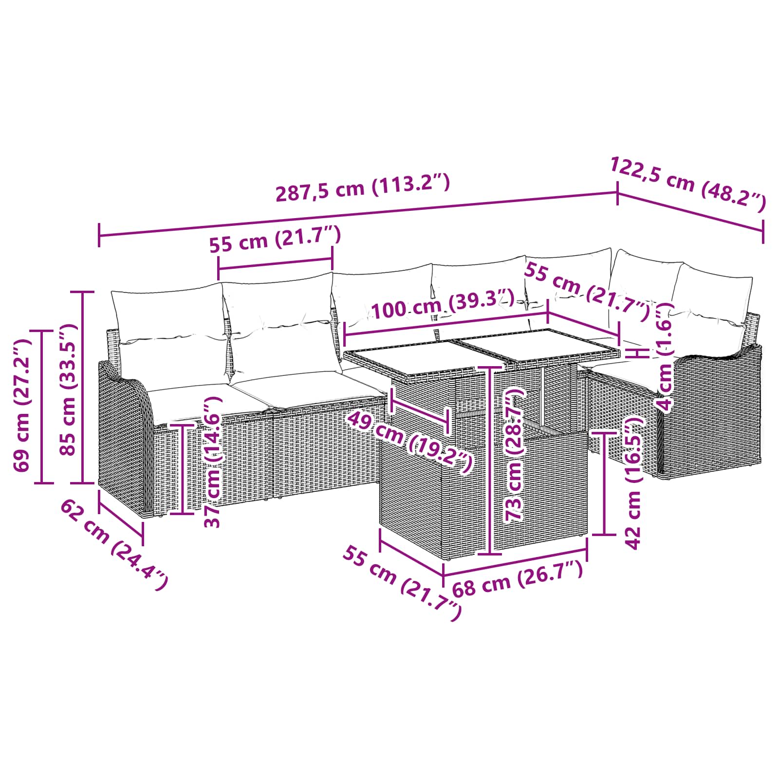 Tuin Sofa Set met kussen 7 pcs Bruin poly rattan is nu te koop bij PeponiXL, paradijselijk wonen!