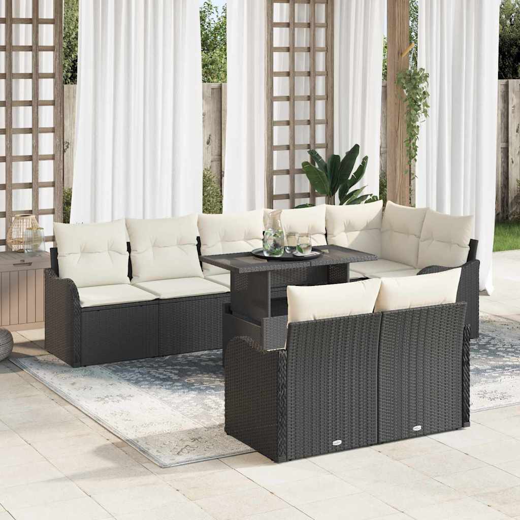 Loungebankset met kussen 9 pcs Zwart Poly riet is nu te koop bij PeponiXL, paradijselijk wonen!