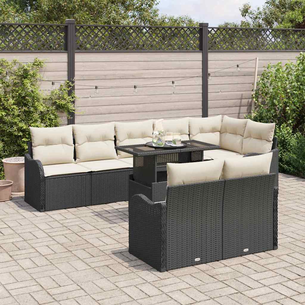 Loungebankset met kussen 9 pcs Zwart Poly riet is nu te koop bij PeponiXL, paradijselijk wonen!