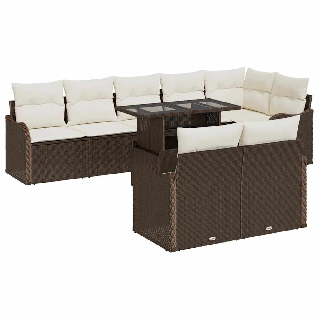 Loungebankset met kussen 9 pcs Bruin Poly riet is nu te koop bij PeponiXL, paradijselijk wonen!