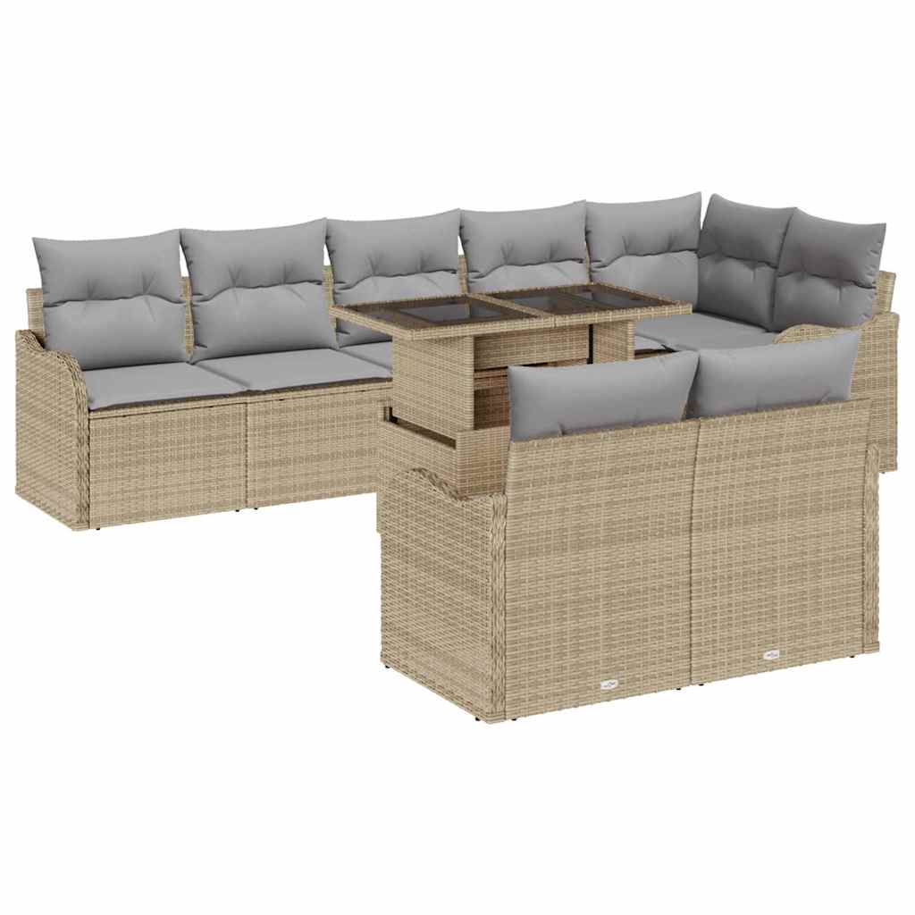 Loungebankset met kussen 9 pcs Beige Poly riet is nu te koop bij PeponiXL, paradijselijk wonen!