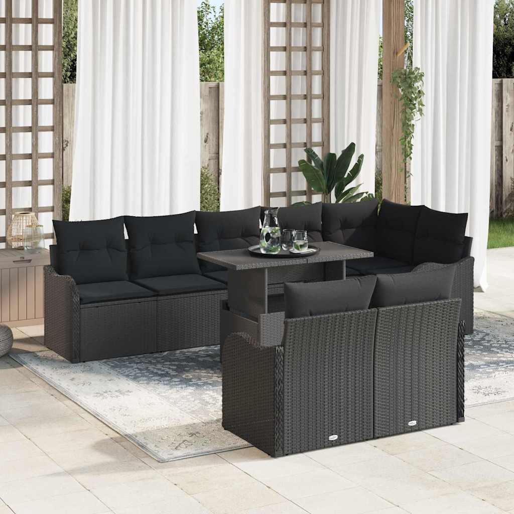 Loungebankset met kussen 9 pcs Zwart Poly riet is nu te koop bij PeponiXL, paradijselijk wonen!