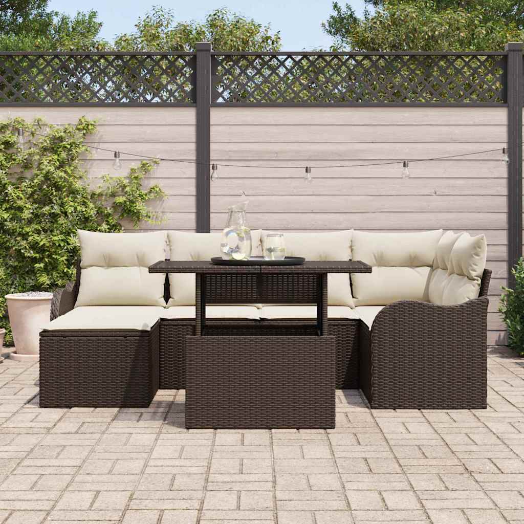 Tuin Sofa Set met kussen 7 pcs Bruin Poly riet is nu te koop bij PeponiXL, paradijselijk wonen!