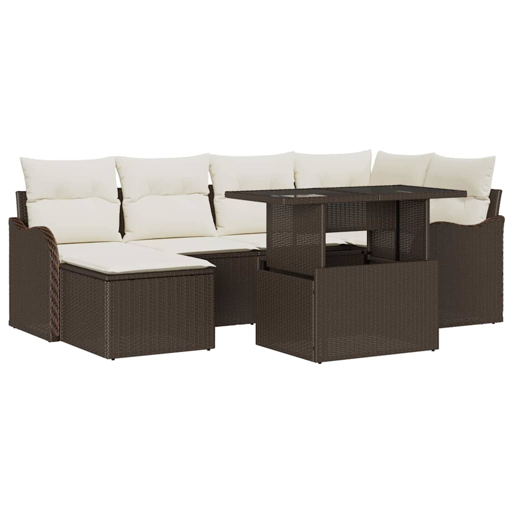 Tuin Sofa Set met kussen 7 pcs Bruin Poly riet is nu te koop bij PeponiXL, paradijselijk wonen!