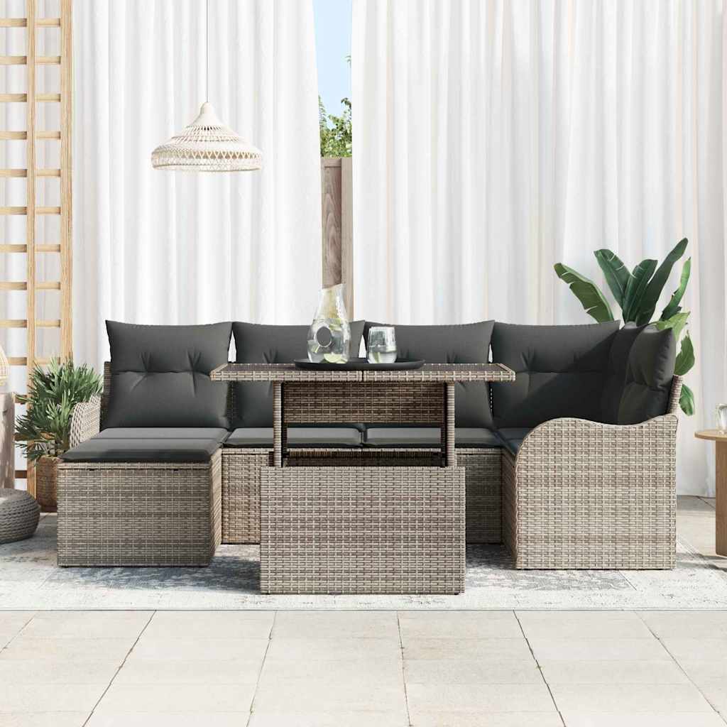 Tuin Sofa Set met kussen 7 pcs Grijs Poly riet is nu te koop bij PeponiXL, paradijselijk wonen!