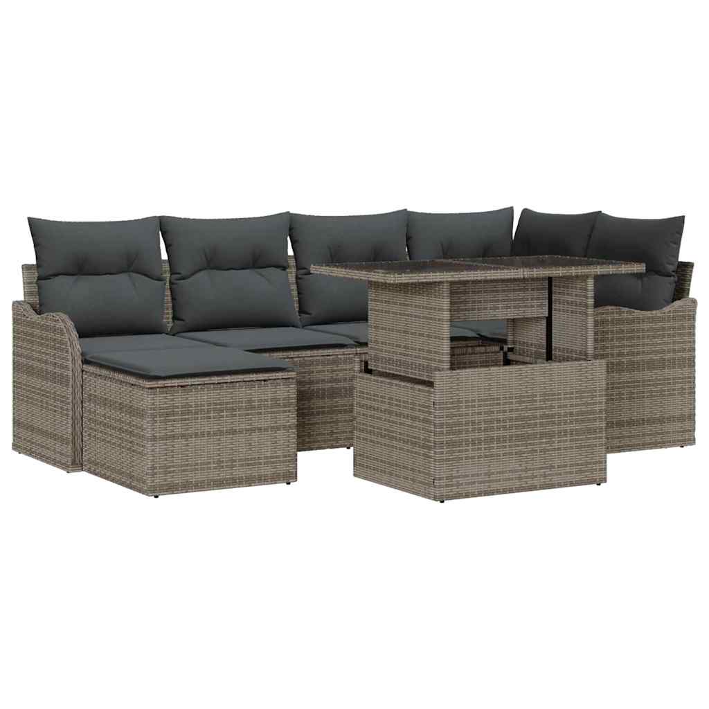 Tuin Sofa Set met kussen 7 pcs Grijs Poly riet is nu te koop bij PeponiXL, paradijselijk wonen!
