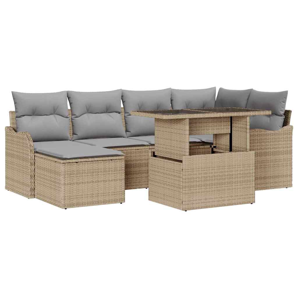 Tuin Sofa Set met kussen 7 pcs Beige Poly riet is nu te koop bij PeponiXL, paradijselijk wonen!