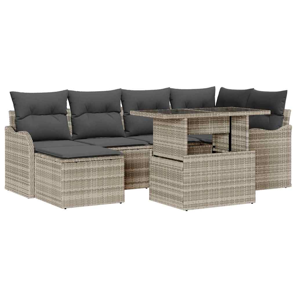Tuin Sofa Set met kussen 7 pcs Lichtgrijs Poly riet is nu te koop bij PeponiXL, paradijselijk wonen!