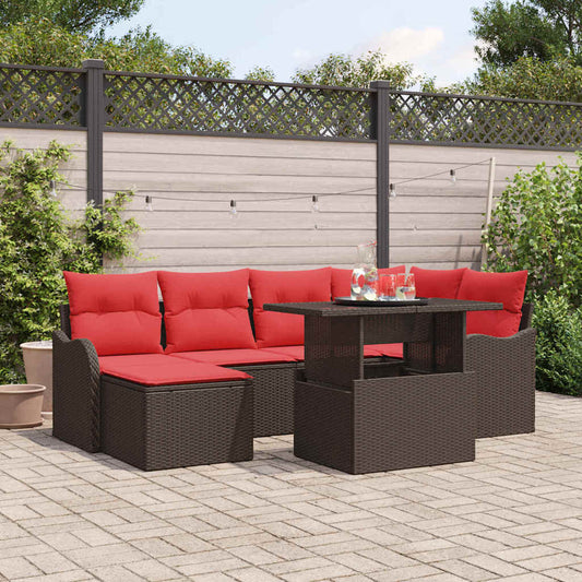 Tuin Sofa Set met kussen 7 pcs Bruin Poly riet is nu te koop bij PeponiXL, paradijselijk wonen!