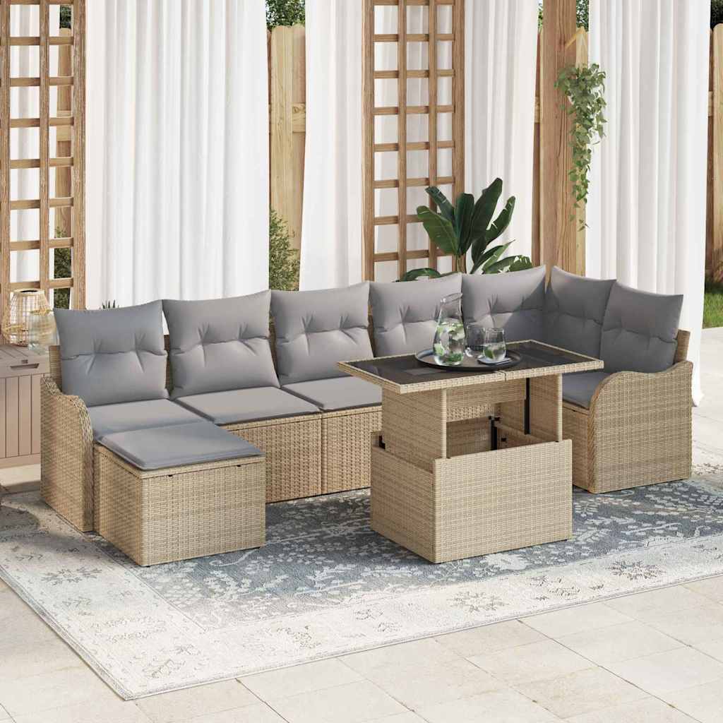 Tuin Sofa Set met kussen 8 pcs Beige Poly riet is nu te koop bij PeponiXL, paradijselijk wonen!