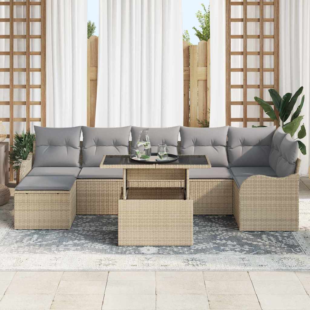 Tuin Sofa Set met kussen 8 pcs Beige Poly riet is nu te koop bij PeponiXL, paradijselijk wonen!