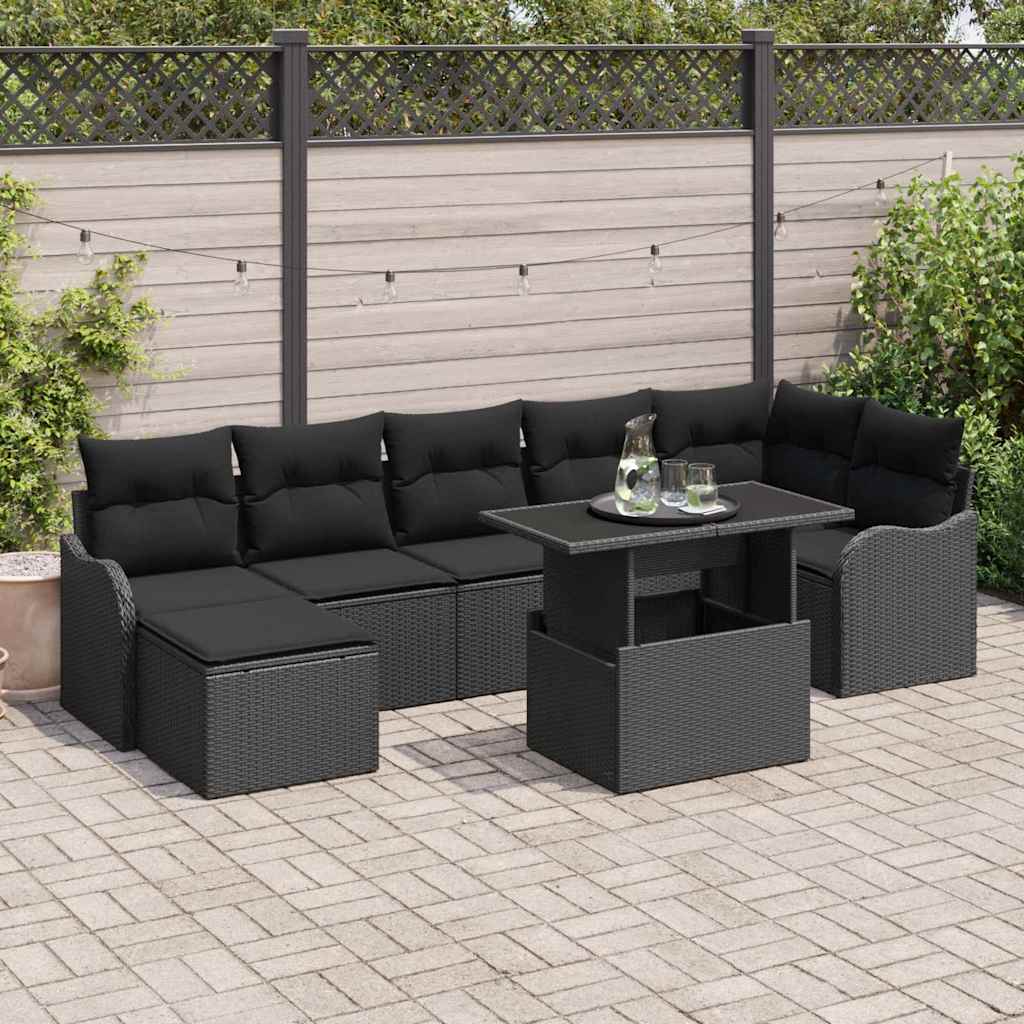 Tuin Sofa Set met kussen 8 pcs Zwart Poly riet is nu te koop bij PeponiXL, paradijselijk wonen!