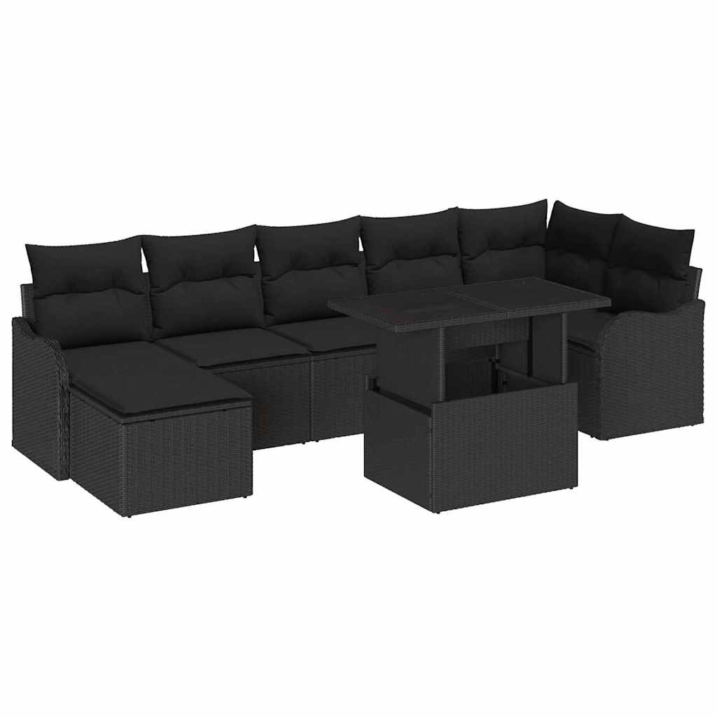 Tuin Sofa Set met kussen 8 pcs Zwart Poly riet is nu te koop bij PeponiXL, paradijselijk wonen!