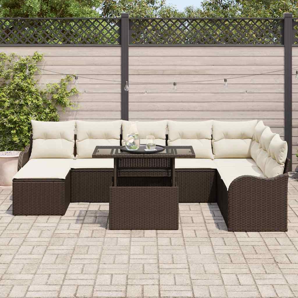 Tuin Sofa Set met kussen 9 pcs Bruin Poly riet is nu te koop bij PeponiXL, paradijselijk wonen!