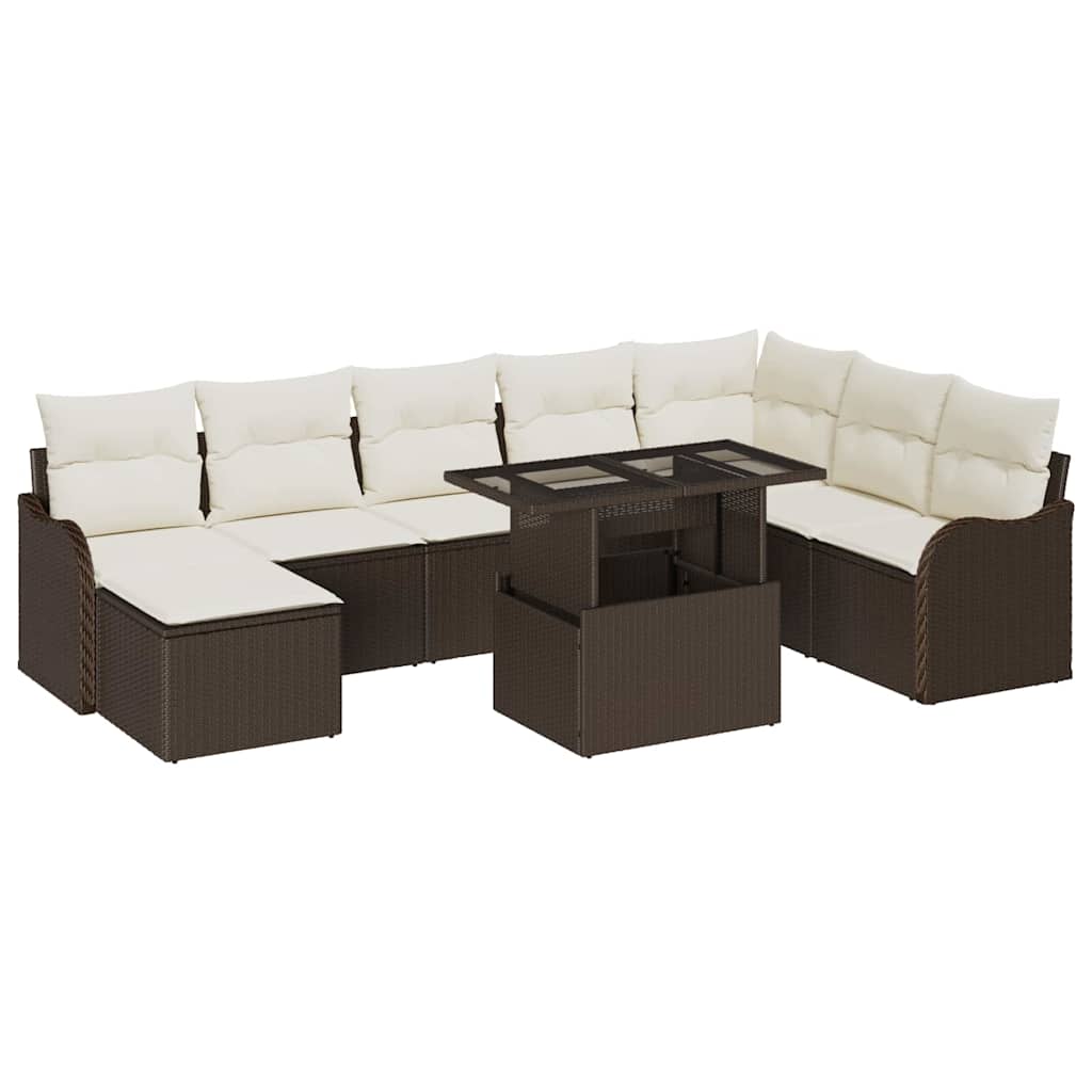 Tuin Sofa Set met kussen 9 pcs Bruin Poly riet is nu te koop bij PeponiXL, paradijselijk wonen!