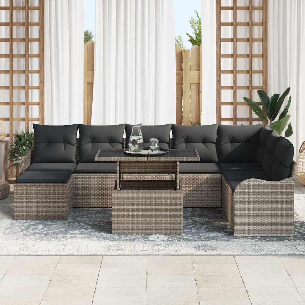 Tuin Sofa Set met kussen 9 pcs Grijs Poly riet is nu te koop bij PeponiXL, paradijselijk wonen!