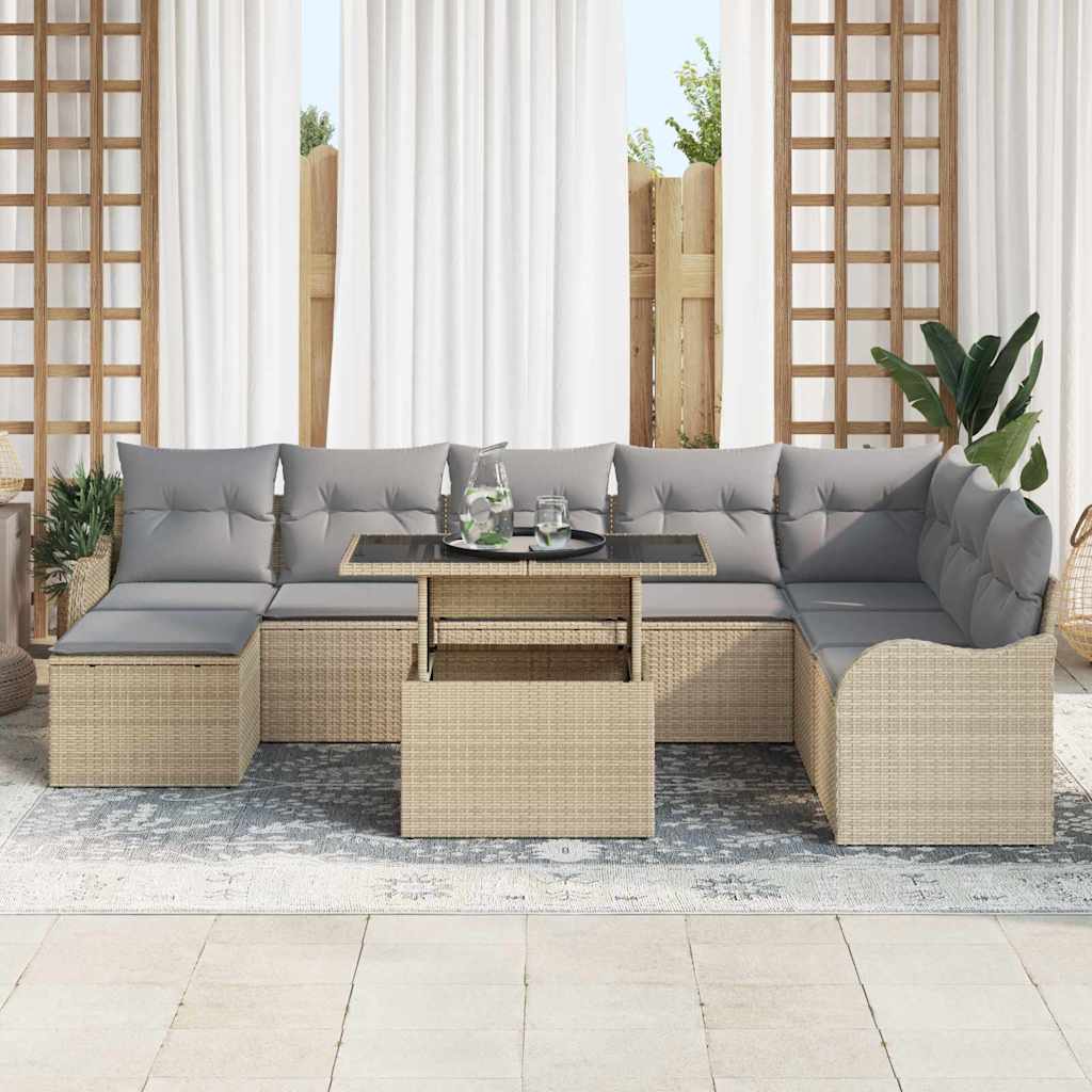 Tuin Sofa Set met kussen 9 pcs Beige Poly riet is nu te koop bij PeponiXL, paradijselijk wonen!