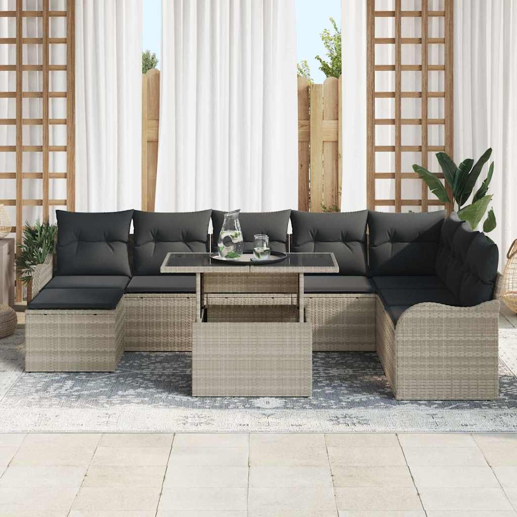 Tuin Sofa Set met kussen 9 pcs Lichtgrijs Poly riet is nu te koop bij PeponiXL, paradijselijk wonen!