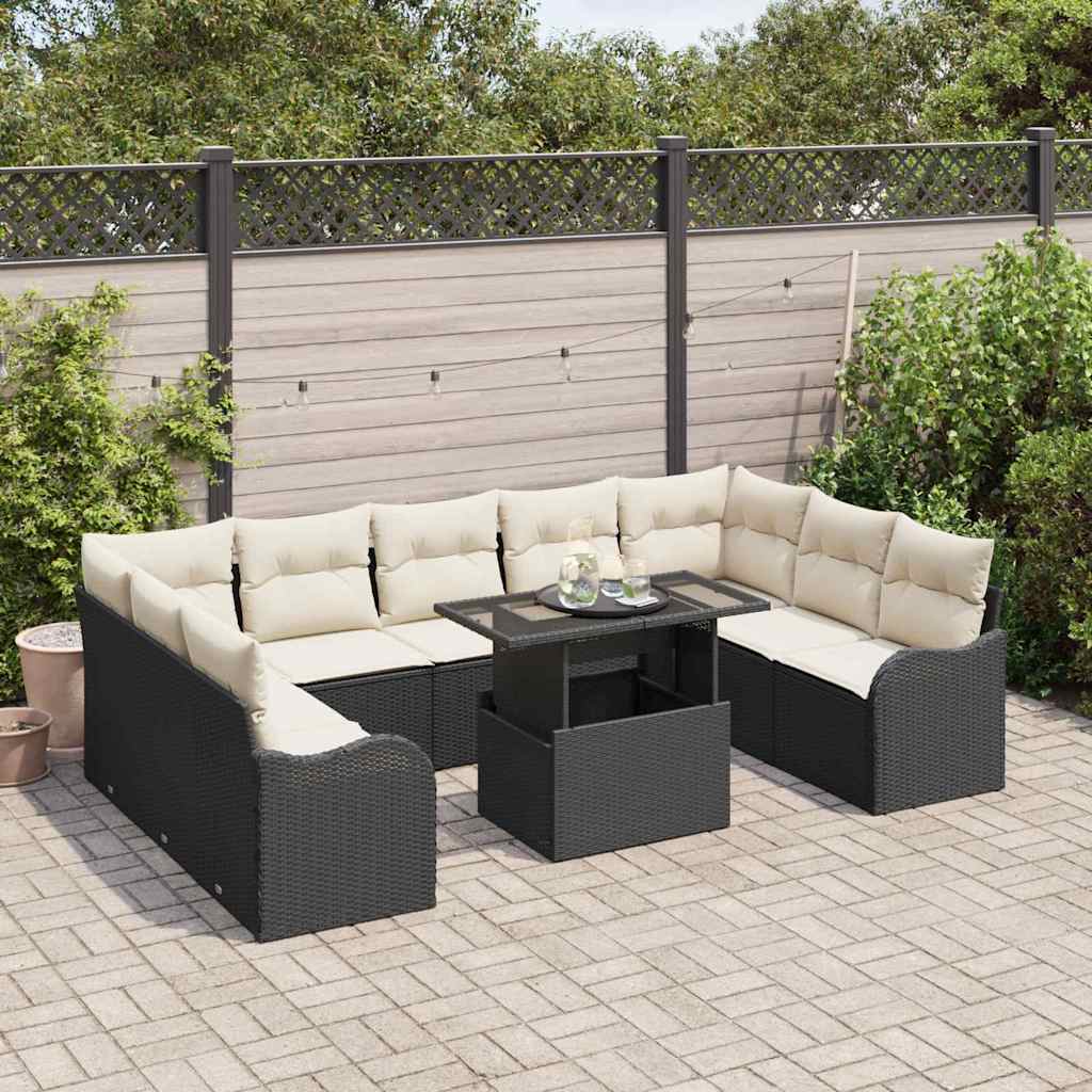 Tuin Sofa Set met kussen 10 pcs Zwart Poly riet is nu te koop bij PeponiXL, paradijselijk wonen!