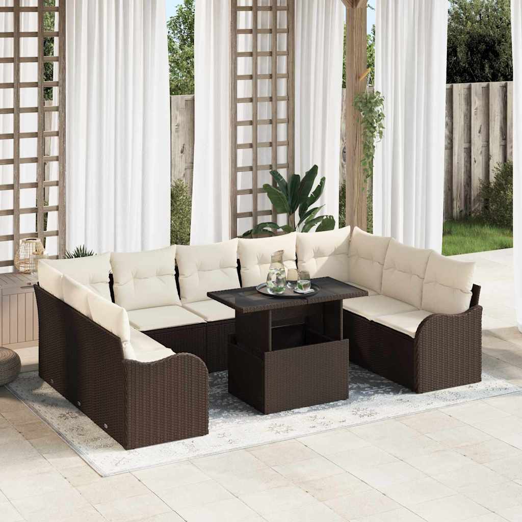 Tuin Sofa Set met kussen 10 pcs Bruin Poly riet is nu te koop bij PeponiXL, paradijselijk wonen!