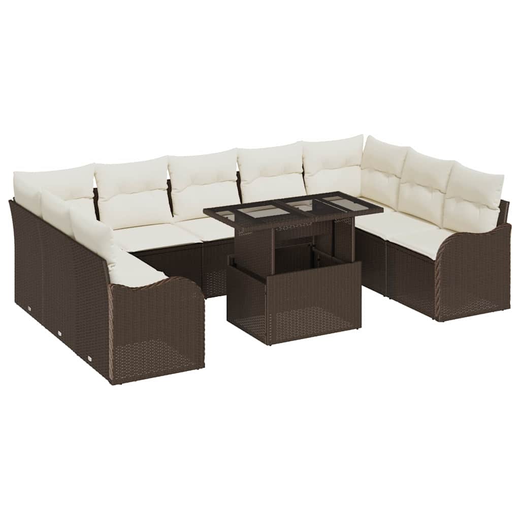 Tuin Sofa Set met kussen 10 pcs Bruin Poly riet is nu te koop bij PeponiXL, paradijselijk wonen!