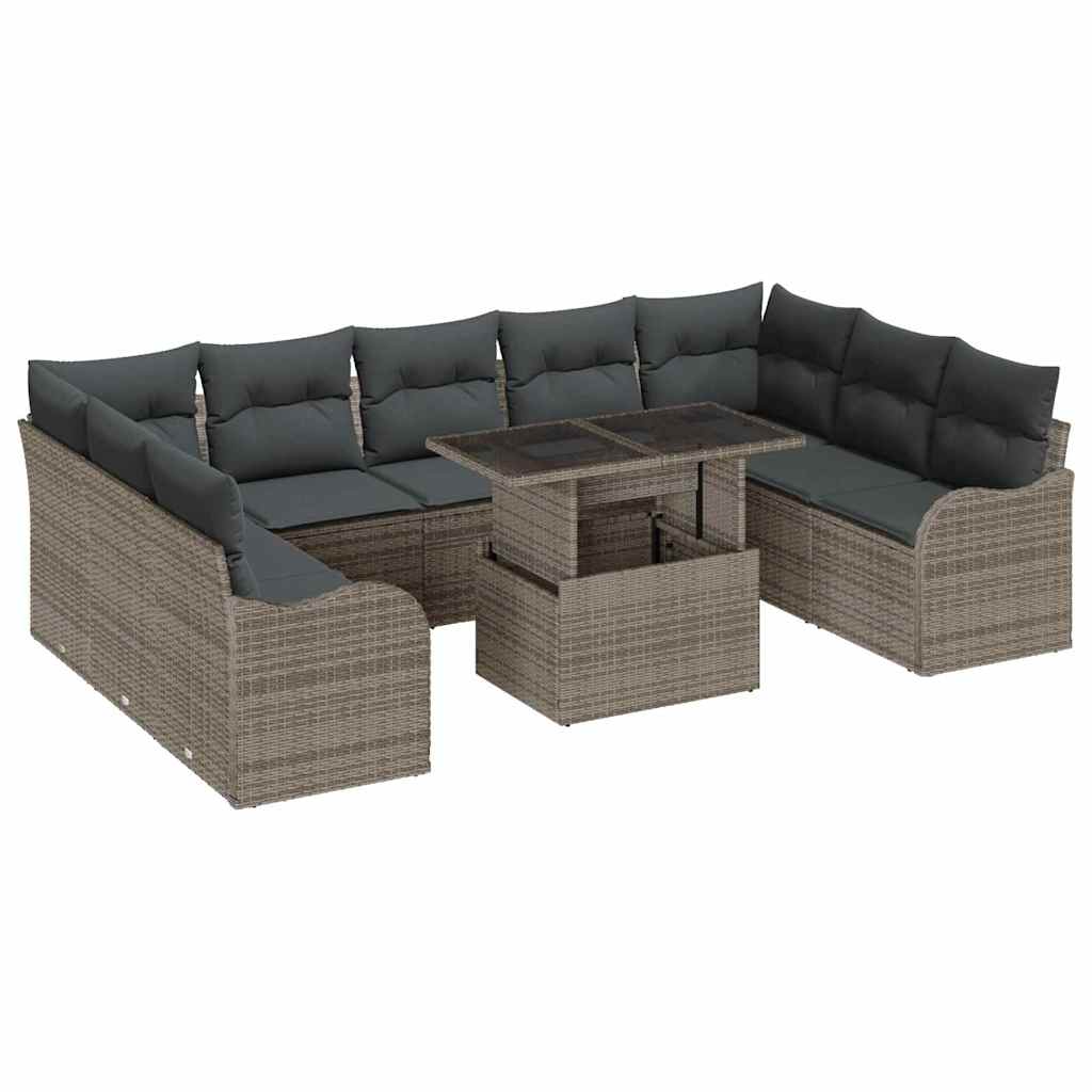 Tuin Sofa Set met kussen 10 pcs Grijs Poly riet is nu te koop bij PeponiXL, paradijselijk wonen!