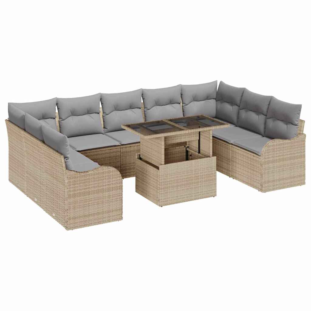Tuin Sofa Set met kussen 10 pcs Beige Poly riet is nu te koop bij PeponiXL, paradijselijk wonen!