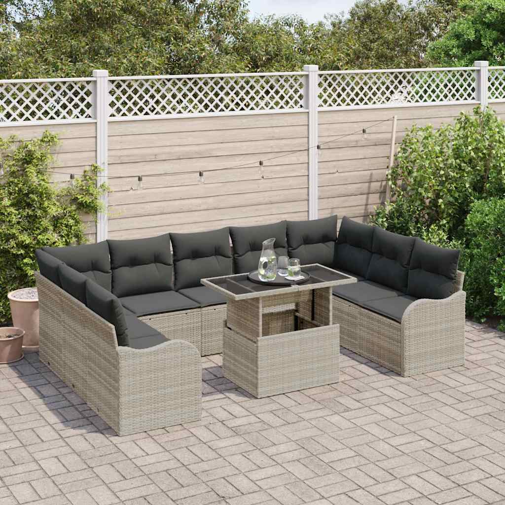 Tuin Sofa Set met kussen 10 pcs Lichtgrijs Poly riet is nu te koop bij PeponiXL, paradijselijk wonen!