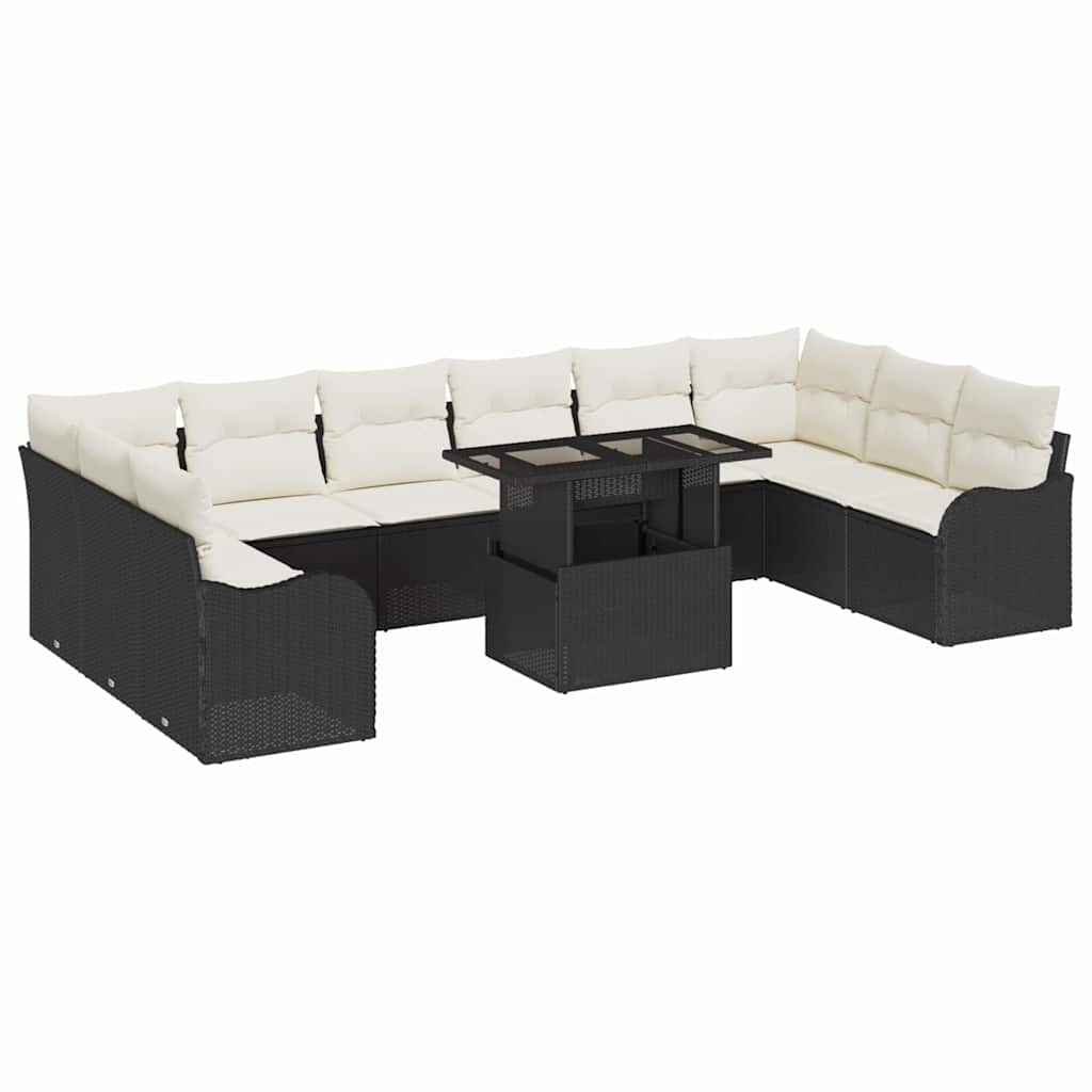 Tuin Sofa Set met kussen 11 pcs Zwart Poly riet is nu te koop bij PeponiXL, paradijselijk wonen!