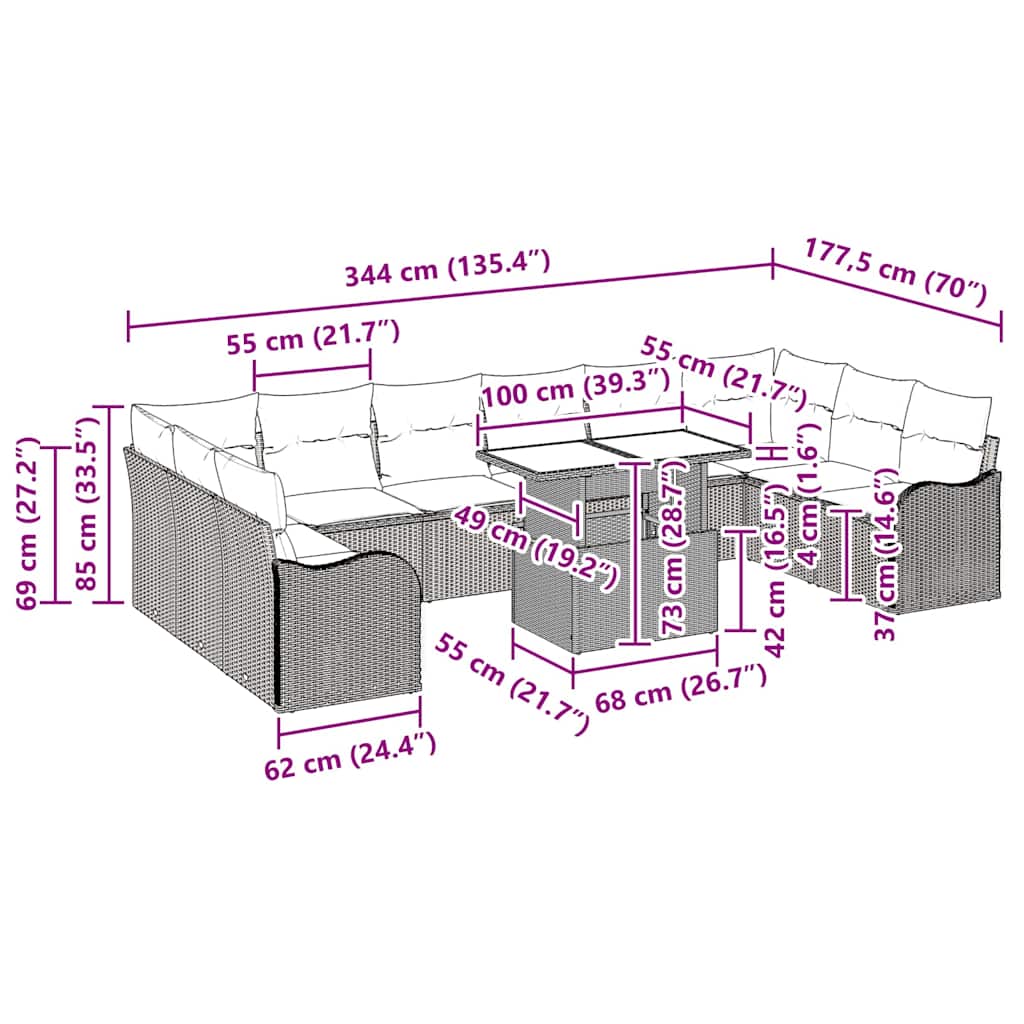 Tuin Sofa Set met kussen 11 pcs Zwart Poly riet is nu te koop bij PeponiXL, paradijselijk wonen!