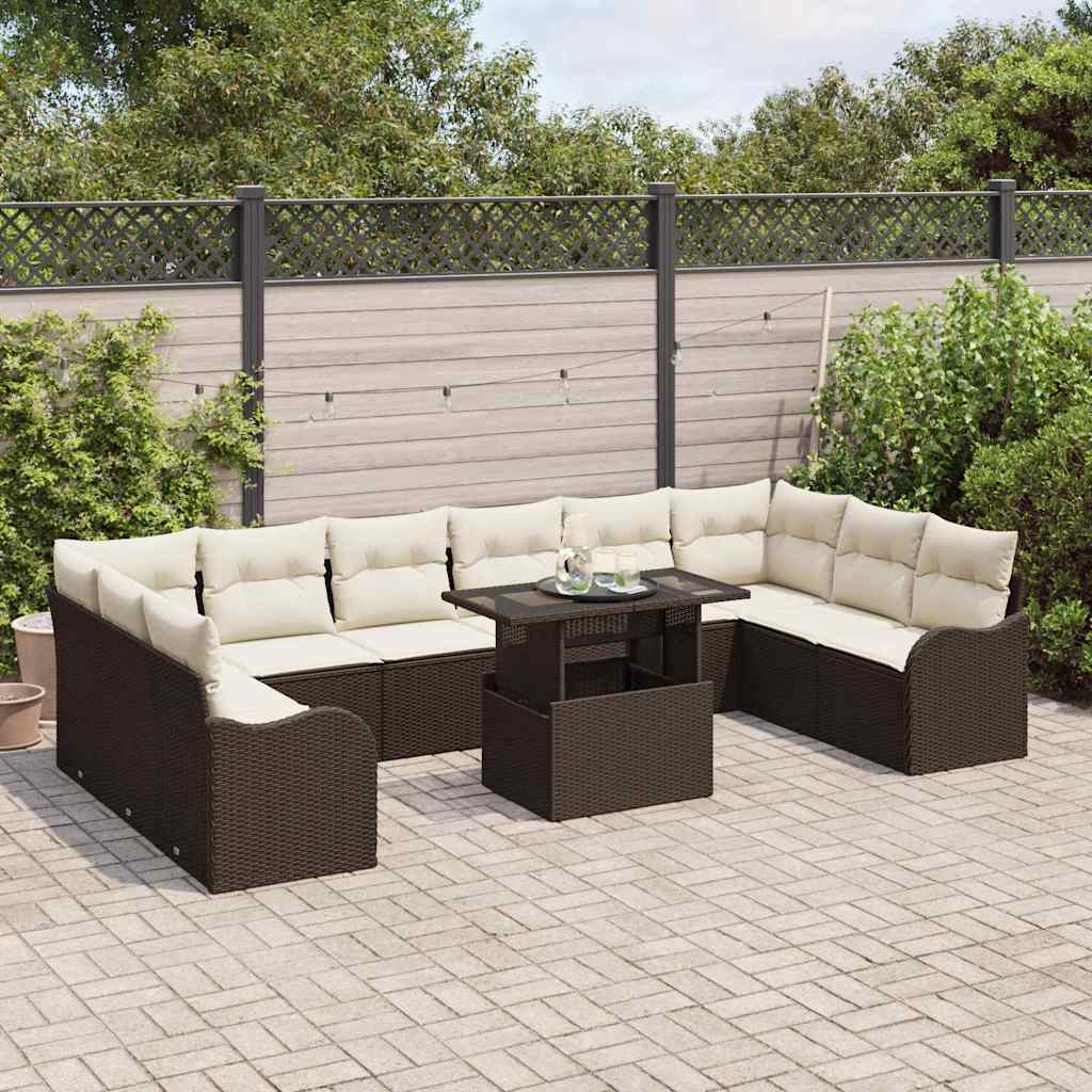 Tuin Sofa Set met kussen 11 pcs Bruin Poly riet is nu te koop bij PeponiXL, paradijselijk wonen!