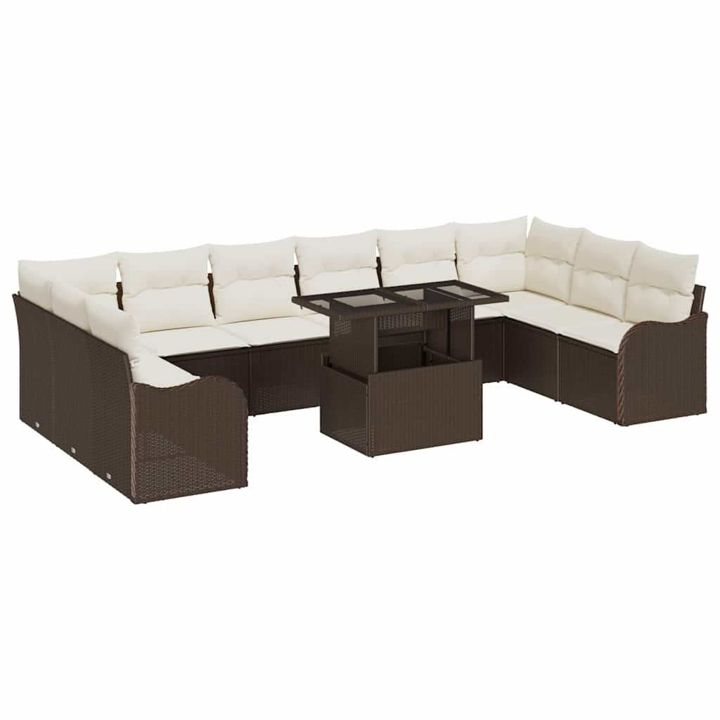 Tuin Sofa Set met kussen 11 pcs Bruin Poly riet is nu te koop bij PeponiXL, paradijselijk wonen!