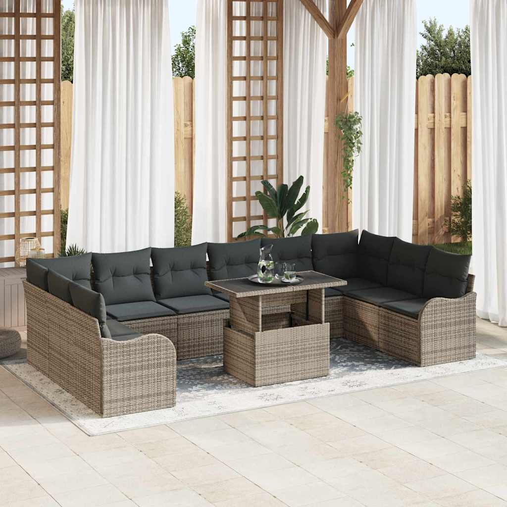 Tuin Sofa Set met kussen 11 pcs Grijs Poly riet is nu te koop bij PeponiXL, paradijselijk wonen!