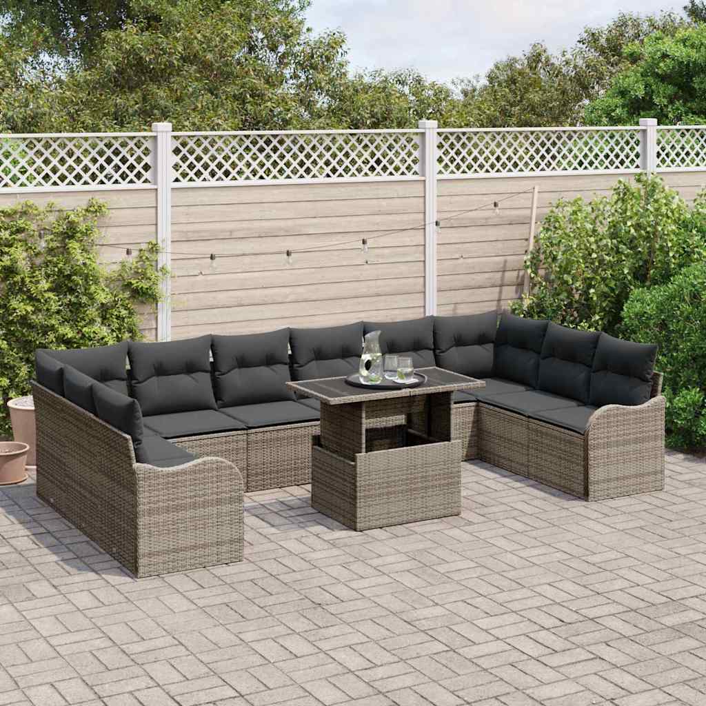 Tuin Sofa Set met kussen 11 pcs Grijs Poly riet is nu te koop bij PeponiXL, paradijselijk wonen!
