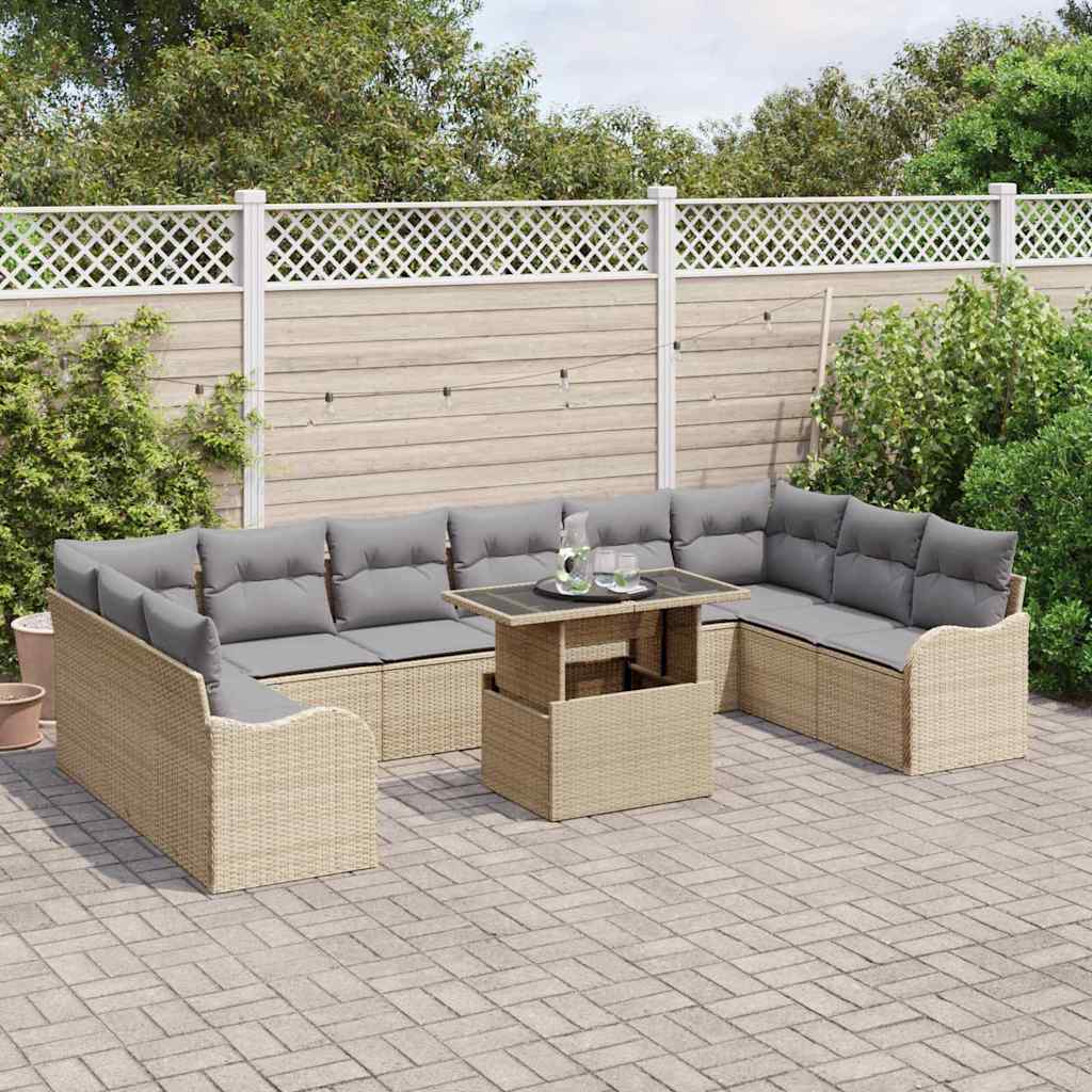 Tuin Sofa Set met kussen 11 pcs Beige Poly riet is nu te koop bij PeponiXL, paradijselijk wonen!