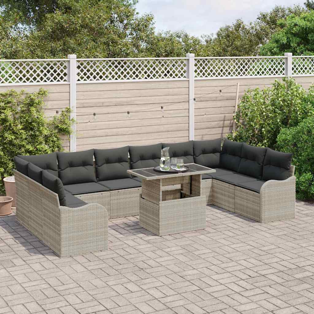 Tuin Sofa Set met kussen 11 pcs Lichtgrijs Poly riet is nu te koop bij PeponiXL, paradijselijk wonen!