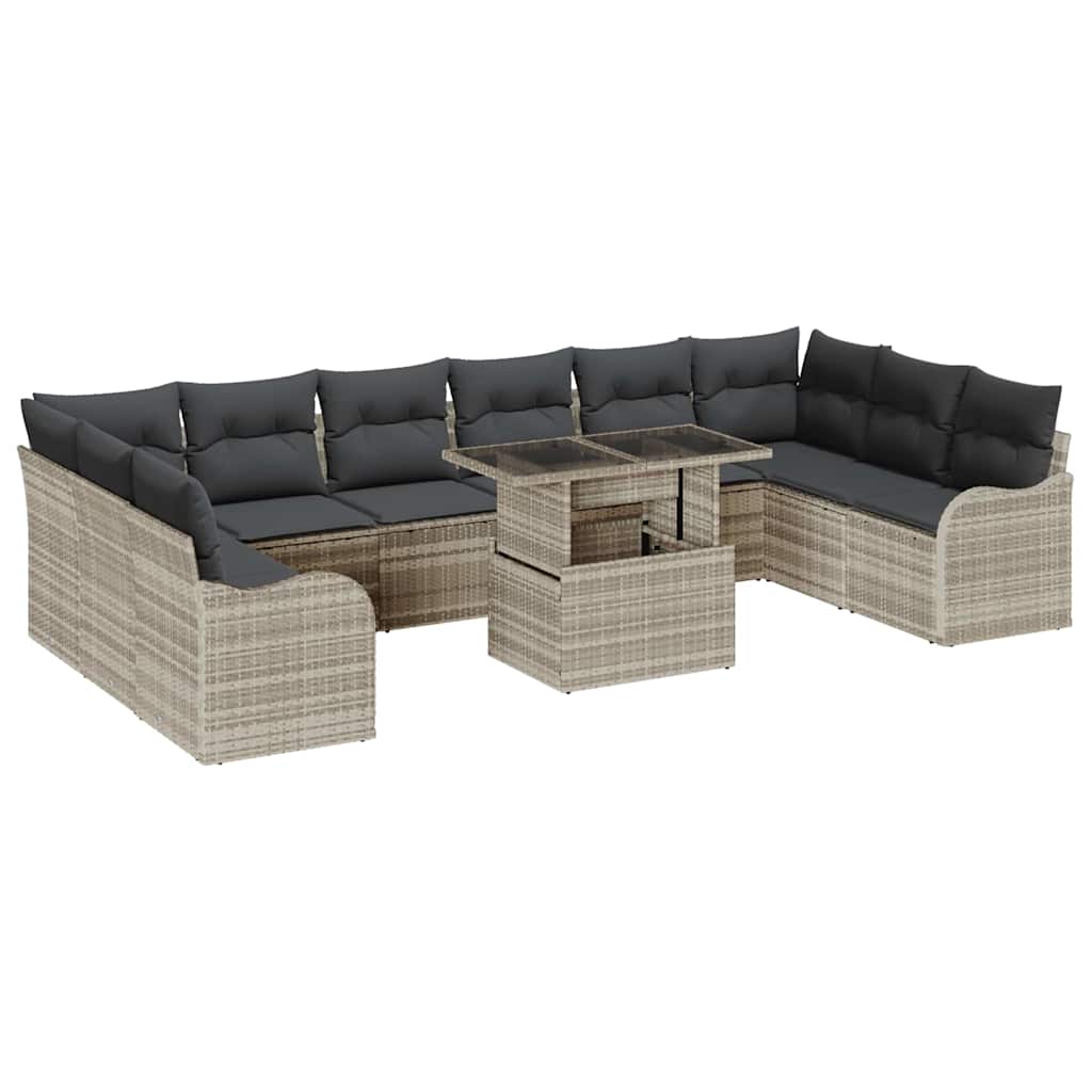 Tuin Sofa Set met kussen 11 pcs Lichtgrijs Poly riet is nu te koop bij PeponiXL, paradijselijk wonen!