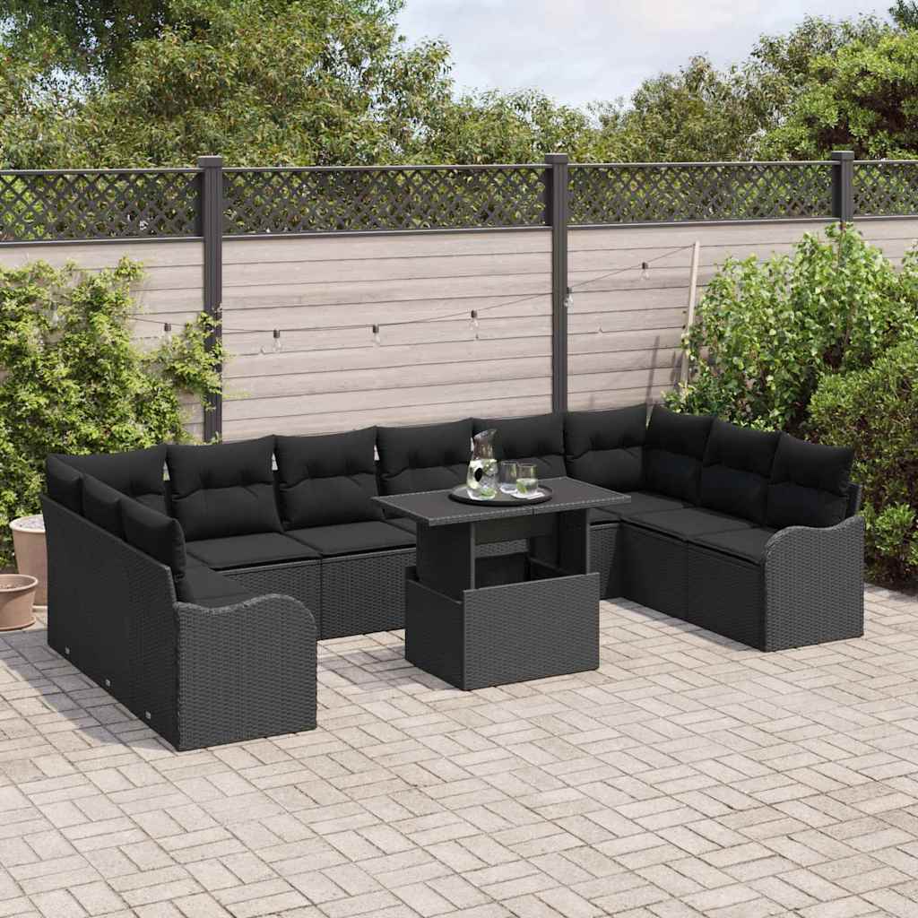 Tuin Sofa Set met kussen 11 pcs Zwart Poly riet is nu te koop bij PeponiXL, paradijselijk wonen!