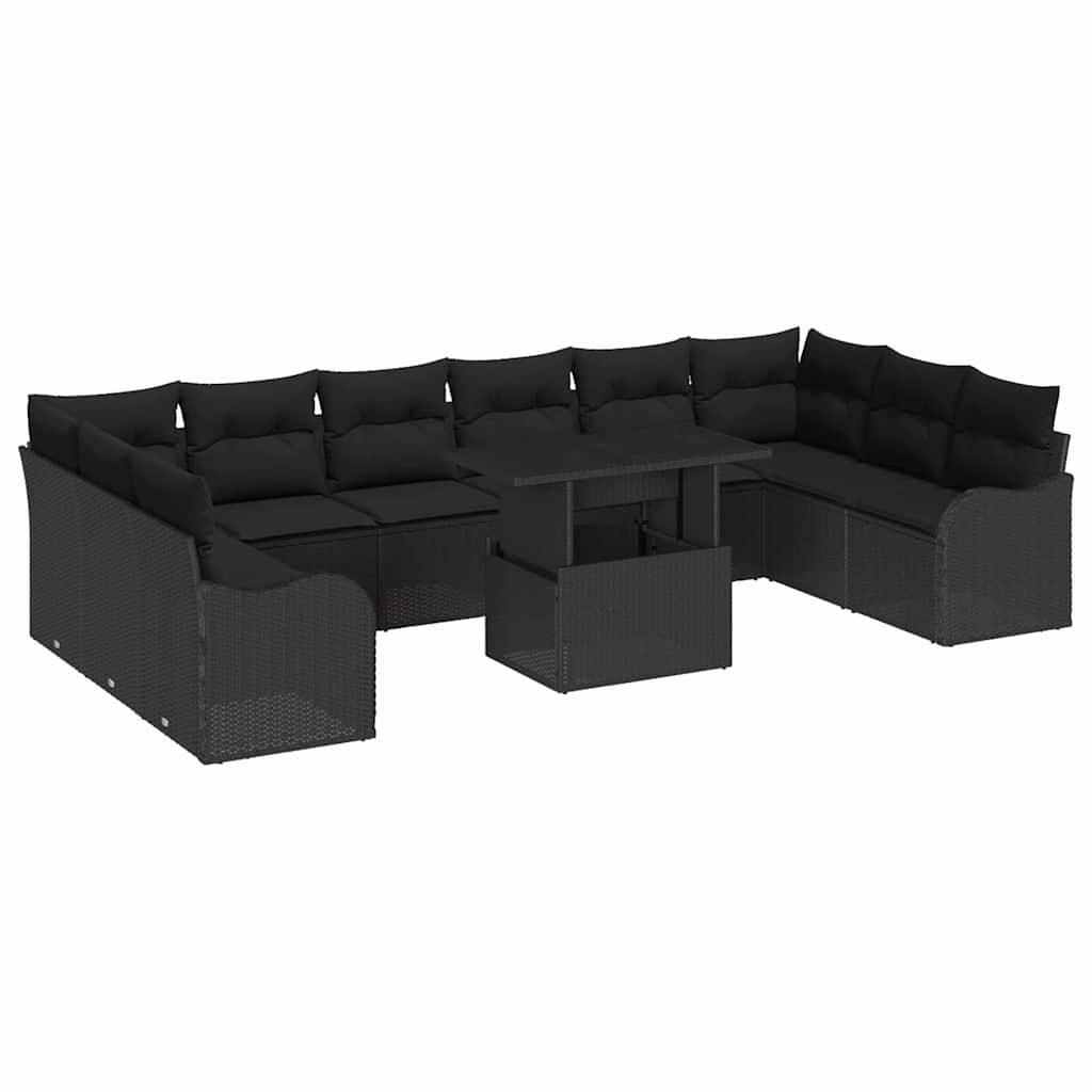 Tuin Sofa Set met kussen 11 pcs Zwart Poly riet is nu te koop bij PeponiXL, paradijselijk wonen!